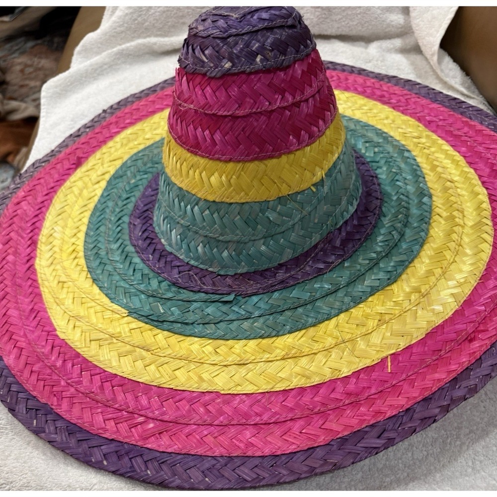 Fun Express Bamboo Multicolor Sombrero Fiesta Hat Purple Pink Yellow‎ Green